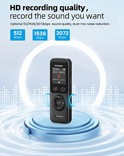 ZOOAOXO 64GB Digital Voice Recorder, Bluetooth Voice Recorder, Dual Microphone, 3072 kbps HD, A-B Repeat, Recording Monitoring, Noise Reduction, Voice Activated Recording