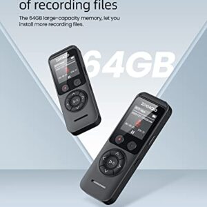 ZOOAOXO 64GB Digital Voice Recorder, Bluetooth Voice Recorder, Dual Microphone, 3072 kbps HD, A-B Repeat, Recording Monitoring, Noise Reduction, Voice Activated Recording