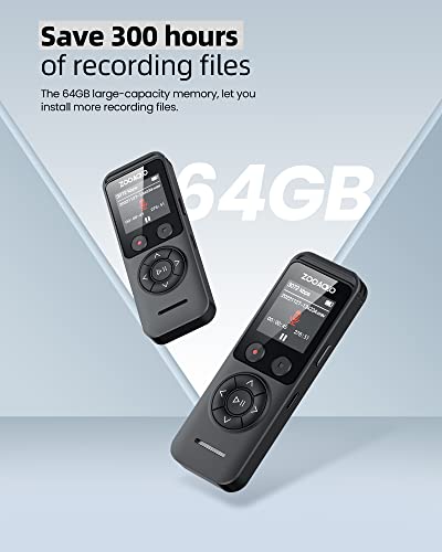 ZOOAOXO 64GB Digital Voice Recorder, Bluetooth Voice Recorder, Dual Microphone, 3072 kbps HD, A-B Repeat, Recording Monitoring, Noise Reduction, Voice Activated Recording