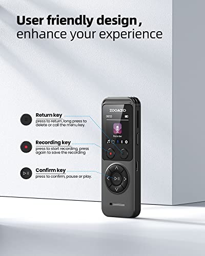 ZOOAOXO 64GB Digital Voice Recorder, Bluetooth Voice Recorder, Dual Microphone, 3072 kbps HD, A-B Repeat, Recording Monitoring, Noise Reduction, Voice Activated Recording