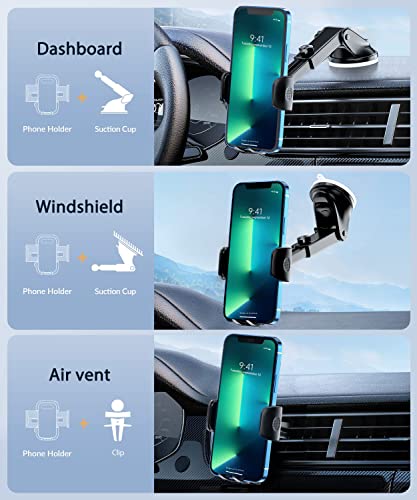 Car Phone Holder Mount 【Stable and Not Falling】 Car Phone Holder, Dashboard Windshield Air Outlet Multifunctional Phone Holder, iPhone 13 Thick Protective Case All Phones…