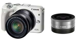 canon mirror-less slr camera eos m3 double lens kit (white) ef-m18-55mm f3.5-5.6 is stm ef-m22mm f2 stm comes eosm3wh-wlk [international version, no warranty]