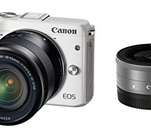 Canon Mirror-Less SLR Camera EOS M3 Double Lens kit (White) EF-M18-55mm F3.5-5.6 is STM EF-M22mm F2 STM Comes EOSM3WH-WLK [International Version, No Warranty]