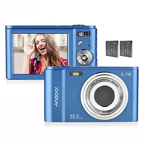 Andoer Portable Digital Camera 48MP 2.7K 2.88-inch IPS Screen 16X Zoom Auto Focus Self-Timer 128GB Extended Memory Face Detection Anti-Shaking with 2pcs Batteries Hand Strap Carry Pouch