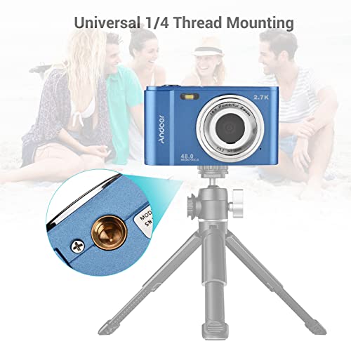 Andoer Portable Digital Camera 48MP 2.7K 2.88-inch IPS Screen 16X Zoom Auto Focus Self-Timer 128GB Extended Memory Face Detection Anti-Shaking with 2pcs Batteries Hand Strap Carry Pouch