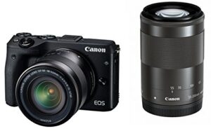 canon eos m3 mirrorless camera (black) with ef-m 18-55mm is stm and ef-m 55-200mm is stm lenses – international version (no warranty)