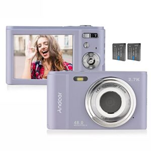 andoer portable digital camera 48mp 2.7k 2.88-inch ips screen 16x zoom auto focus self-timer 128gb extended memory face detection anti-shaking with 2pcs batteries hand strap carry pouch