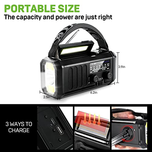 10000mAh Solar Radio, Crank Radio, Emergency Radio, NOAA/AM/FM Weather Radio, USB Type-C Charging,Dynamo Radio,Polymer Battery,Torch & LED Reading Light, SOS Alarm,Compass for Camping