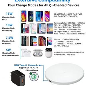 Battrii 2 Packs Wireless Charger,15W Fast Wireless Charging Pad Compatible with iPhone 14/14 Plus/14 Pro/14 Pro Max/13/SE 2022/12/11/X/8,Samsung Galaxy S22/S20,AirPods Pro 2(No A/C Adapter) White