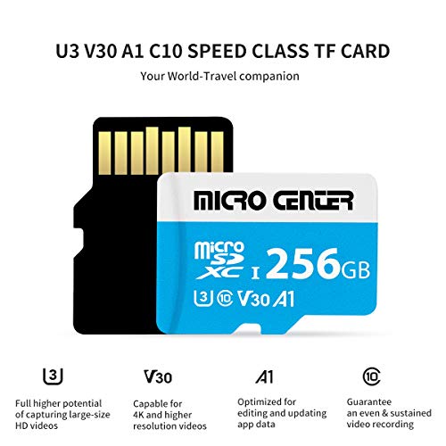 Micro Center Premium 256GB microSDXC Card, Nintendo-Switch Compatible Micro SD Card, UHS-I C10 U3 V30 4K UHD Video A1 Flash Memory Card with Adapter (256GB)