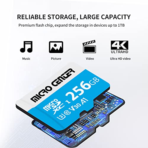 Micro Center Premium 256GB microSDXC Card, Nintendo-Switch Compatible Micro SD Card, UHS-I C10 U3 V30 4K UHD Video A1 Flash Memory Card with Adapter (256GB)