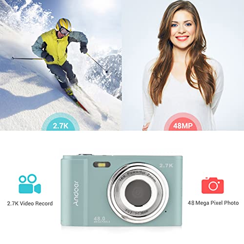 Andoer Portable Digital Camera 48MP 2.7K 2.88-inch IPS Screen 16X Zoom Auto Focus Self-Timer 128GB Extended Memory Face Detection Anti-Shaking with 2pcs Batteries Hand Strap Carry Pouch