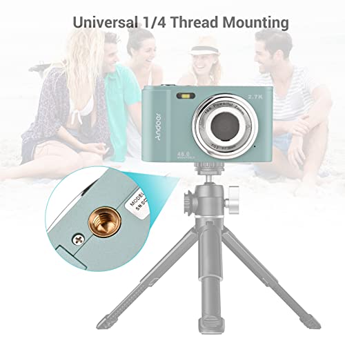 Andoer Portable Digital Camera 48MP 2.7K 2.88-inch IPS Screen 16X Zoom Auto Focus Self-Timer 128GB Extended Memory Face Detection Anti-Shaking with 2pcs Batteries Hand Strap Carry Pouch