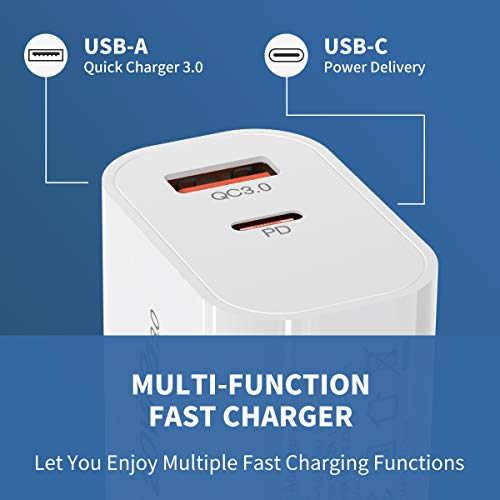 iPhone Charger Fast Charging,2 Pack 20W Dual-Port Wall Charger Plug with 6FT Cables, PD/QC3.0 USB C Power Adapter for iPhone 12,12 Mini,12 Pro Max,iPhone 11 Pro Max, iPad Pro, AirPods Pro and More