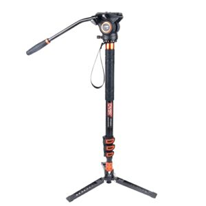 cayer fp34 monopod with feet, 71 inch aluminum telescopic camera monopod with fluid head and 3-leg tripod base for dslr video cameras camcorders, supporting up to 13.2lbs