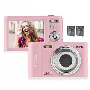 andoer portable digital camera 48mp 2.7k 2.88-inch ips screen 16x zoom auto focus self-timer 128gb extended memory face detection anti-shaking with 2pcs batteries hand strap carry pouch