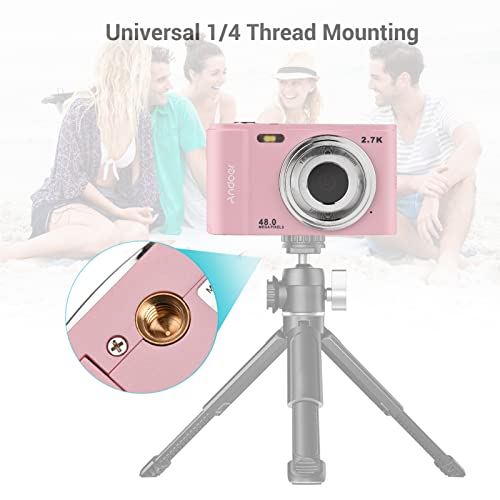 Andoer Portable Digital Camera 48MP 2.7K 2.88-inch IPS Screen 16X Zoom Auto Focus Self-Timer 128GB Extended Memory Face Detection Anti-Shaking with 2pcs Batteries Hand Strap Carry Pouch