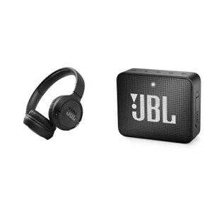 jbl tune 510bt: wireless on-ear headphones with purebass sound – black & go2 – waterproof ultra-portable bluetooth speaker – black