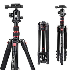 bonfoto b690a camera tripod for travel,lightweight aluminum portable dslr tripod with 360 degree ball head and carry bag, camera stand for ring light & canon nikon sony dslr