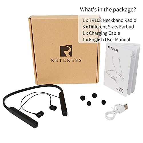 Retekess TR108 FM Radio Headphones, Radio Headset with Bluetooth, Support FM Stereo, Bluetooth Call, Rechargeable Battery and Digital Display, Suit for Walking (Neckband)