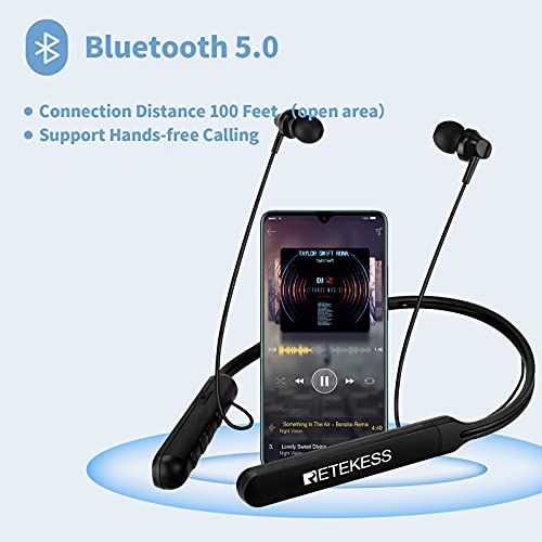 Retekess TR108 FM Radio Headphones, Radio Headset with Bluetooth, Support FM Stereo, Bluetooth Call, Rechargeable Battery and Digital Display, Suit for Walking (Neckband)