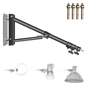 neewer wall mounting triangle boom arm for ring light, monolight, softbox, reflector, umbrella, and photography strobe light, support 180 degree rotation, max length 4.3 feet/130cm (black)