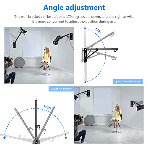 Neewer Wall Mounting Triangle Boom Arm for Ring Light, Monolight, Softbox, Reflector, Umbrella, and Photography Strobe Light, Support 180 Degree Rotation, Max Length 4.3 feet/130cm (Black)