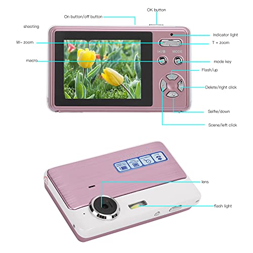 Zoom Digital Camera, 48MP Digital Camera 2.4 Inch IPS Screen Video Camera with 16x HD Digital Zoom 32GB Digital Camera (Pink)