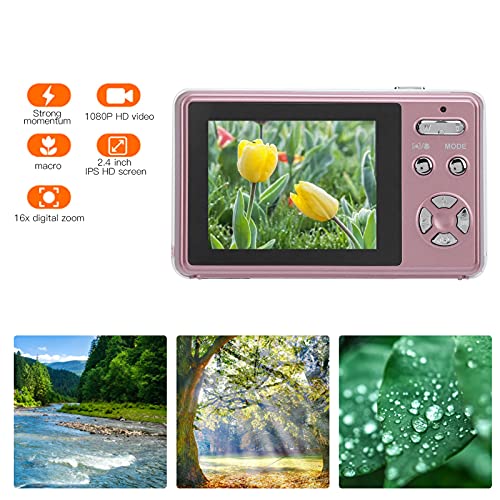 Zoom Digital Camera, 48MP Digital Camera 2.4 Inch IPS Screen Video Camera with 16x HD Digital Zoom 32GB Digital Camera (Pink)