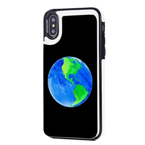 earth with watercolor wallet phone cases fashion leather design protective shell shockproof cover compatible with iphone x/xs