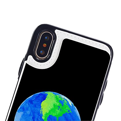 Earth with Watercolor Wallet Phone Cases Fashion Leather Design Protective Shell Shockproof Cover Compatible with iPhone X/XS