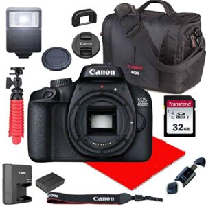 canon eos 4000d dslr camera body only (no lens) + canon case + 32gb sd card (13pc bundle) (renewed)