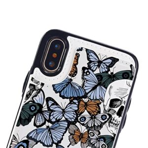 Skull with Butterfly Wallet Phone Cases Fashion Leather Design Protective Shell Shockproof Cover Compatible with iPhone X/XS