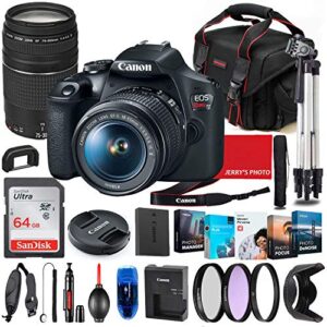 canon eos rebel t7 dslr camera with 18-55mm is ii & 75-300mm lens bundle + premium accessory bundle including 64gb memory, filters, photo/video software package, shoulder bag & more (renewed)