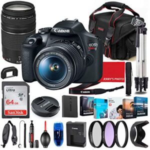 Canon EOS Rebel T7 DSLR Camera with 18-55mm is II & 75-300mm Lens Bundle + Premium Accessory Bundle Including 64GB Memory, Filters, Photo/Video Software Package, Shoulder Bag & More (Renewed)