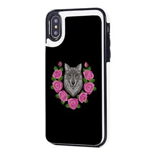 wolf roses wallet phone cases fashion leather design protective shell shockproof cover compatible with iphone x/xs