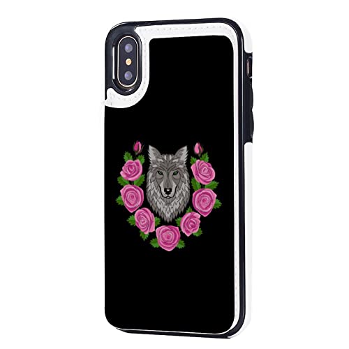 Wolf Roses Wallet Phone Cases Fashion Leather Design Protective Shell Shockproof Cover Compatible with iPhone X/XS