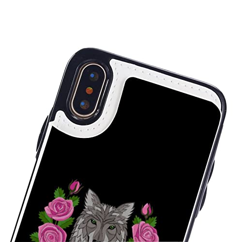 Wolf Roses Wallet Phone Cases Fashion Leather Design Protective Shell Shockproof Cover Compatible with iPhone X/XS