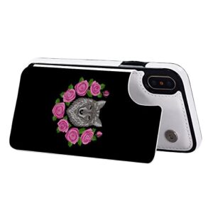 Wolf Roses Wallet Phone Cases Fashion Leather Design Protective Shell Shockproof Cover Compatible with iPhone X/XS