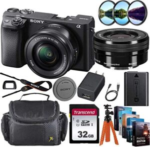 sony alpha a6400 mirrorless digital camera with 16-50mm lens + 32gb memory card, sturdy equipment carrying case, spider tripod, software kit and more