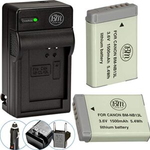 bm premium 2-pack of nb-13l batteries and charger kit for canon powershot sx740 hs, g1 x mark iii, g5 x, g5 x mark ii, g7 x, g7 x mark ii, g7 x mark iii, g9 x, g9 x mark ii, sx620 hs, sx720 hs cameras