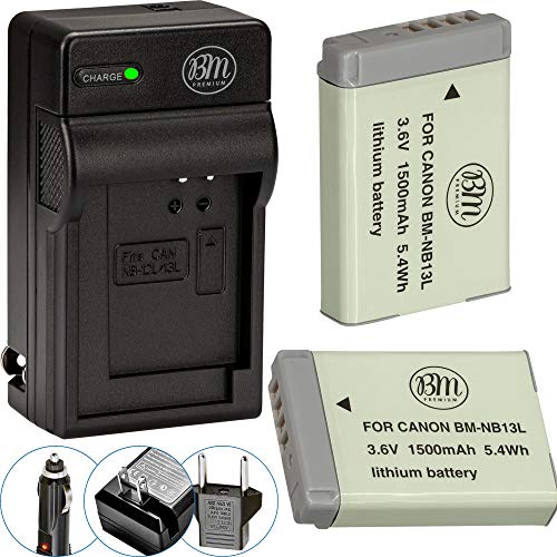 BM Premium 2-Pack of NB-13L Batteries and Charger Kit for Canon PowerShot SX740 HS, G1 X Mark III, G5 X, G5 X Mark II, G7 X, G7 X Mark II, G7 X Mark III, G9 X, G9 X Mark II, SX620 HS, SX720 HS Cameras