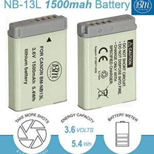 BM Premium 2-Pack of NB-13L Batteries and Charger Kit for Canon PowerShot SX740 HS, G1 X Mark III, G5 X, G5 X Mark II, G7 X, G7 X Mark II, G7 X Mark III, G9 X, G9 X Mark II, SX620 HS, SX720 HS Cameras