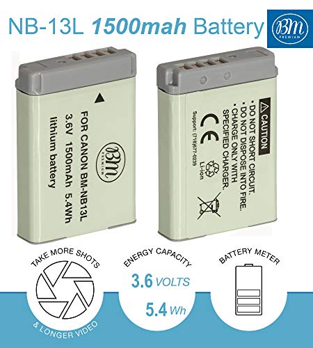 BM Premium 2-Pack of NB-13L Batteries and Charger Kit for Canon PowerShot SX740 HS, G1 X Mark III, G5 X, G5 X Mark II, G7 X, G7 X Mark II, G7 X Mark III, G9 X, G9 X Mark II, SX620 HS, SX720 HS Cameras