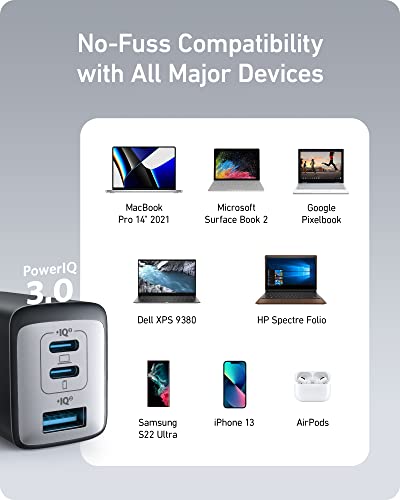 Anker USB C Charger, 735 Charger (Nano II 65W), iPad Charger, PPS 3-Port Fast Compact Foldable for MacBook Pro/Air, iPad Pro, Galaxy S23, Dell XPS 13, Note 20/10+, iPhone 14/Pro, Steam Deck, and More