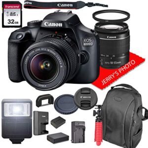 canon eos 4000d dslr camera w/ 18-55mm f/3.5-5.6 zoom lens + backpack case + 32gb sd card (16pc bundle) (renewed)