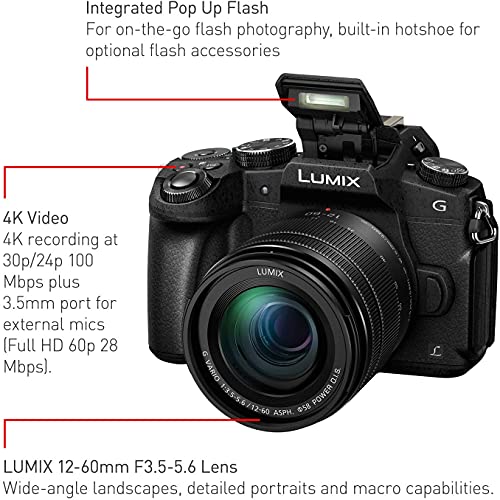 Panasonic Lumix DMC-G85 Mirrorless Micro Four Thirds Digital Camera with Panasonic 12-60mm Lens + 64GB Memory Card, Backpack, Flash, Editing Software Kit & More