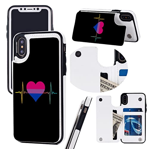 Bisexual Pride Heart Wallet Phone Cases Fashion Leather Design Protective Shell Shockproof Cover Compatible with iPhone X/XS