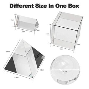 4 Pack K9 Optical Crystal Photography Prism Set, Include 55mm Crystal Ball, 50mm Crystal Cube, 50mm Triangular Prism, 60mm Optical Pyramid with Gift Box& Wipe Cloth for Teaching, Playing, Photography