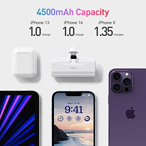 iWALK Small Portable Charger 4500mAh Ultra-Compact Power Bank Cute Battery Pack Compatible with iPhone 14/14 Pro Max/13/13 Pro Max/12/12 Pro Max/11 Pro/XS Max/XR/X/8/7/6/Plus Airpods and More,White